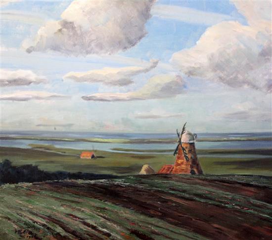H. E. Collin Windmill in a landscape, 21.5 x 25.5in.